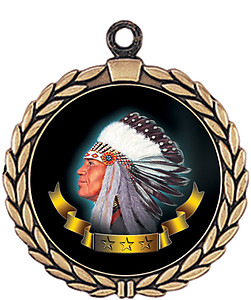 Indians  Mascot Medal HR905-7170 with Neck Ribbon