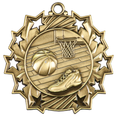 Ten Star Basketball Medals TS-402 with Neck Ribbons