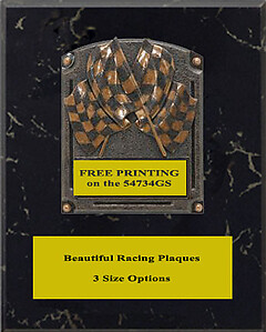 54734BMV Checkered Flags Racing Plaque with Black Marble Finish