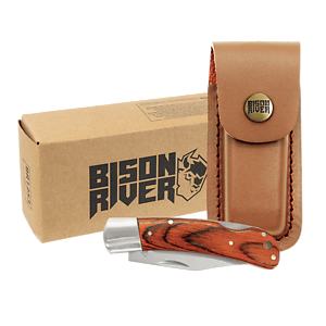 Bison River Stainless Steel Folding Knife with Wood Handle