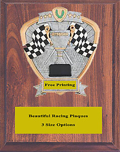 Checkered Flags Racing Plaque with Black Marble Finish