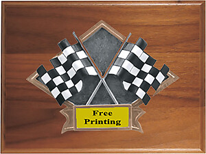 DPS70-20GWH Horizontal Checkered Flags Racing Genuine Walnut Plaque