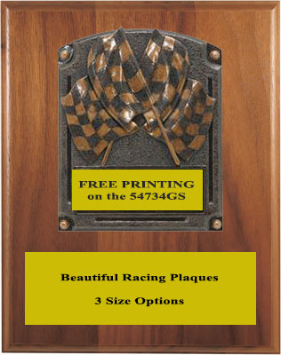 54734GWV Checkered Flags Racing Plaque on Genuine Walnut