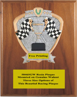 Checkered Flags Racing Plaque on Genuine Walnut