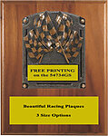 54734GWV Resin Legend of Fame Checkered Flags Racing on a Genuine Walnut Plaque