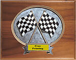 54465 Resin Checkered Flags on a Walnut Plaque