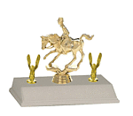 cowboy or cowgirl cutting horse trophy with double trim